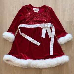 24m Bonnie Baby Holiday Red Velvet Dress with White Faux Fur Trim